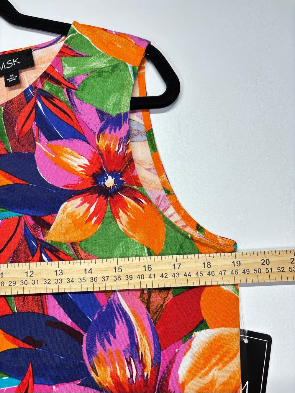 ✨MSK Women’s Sleeveless Tropical Ruffle Hem Shift Dress Size M - Picture 12 of 14
